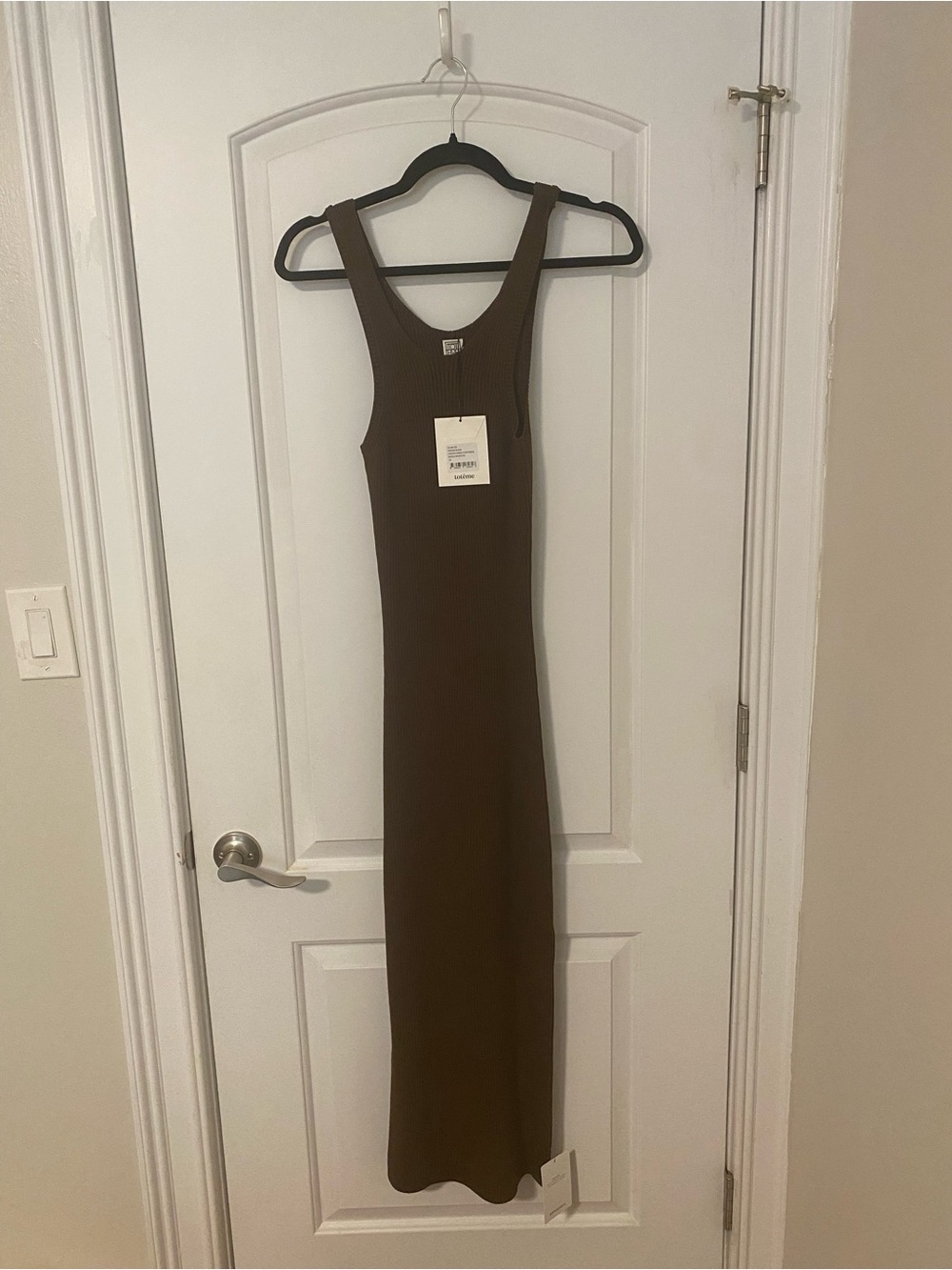 Toteme Curved Compact Knit Dress (Saddle Brown; Size XS)